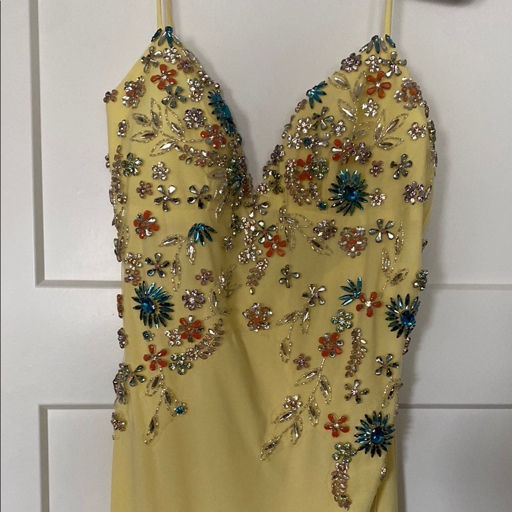 Mac Duggal Yellow Sequin Embellished Gown New without Tags